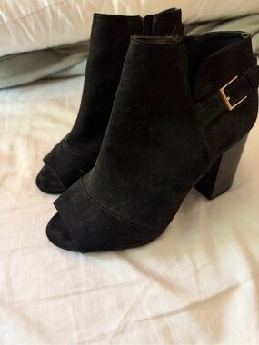 Apt. 9 Black Suede Peep-Toe Block Heel Ankle Boots